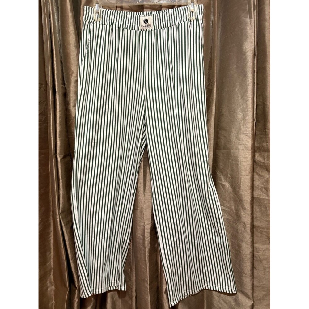 NWT Evaless Green and White Striped Pull-On Pants #1878